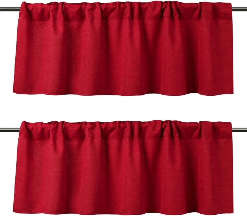 WOSIBO 2 Pack Blackout Window Valance Burlap Tan Rod Pocket Farmhouse Style Window Treatment Decor Curtains for Kitchen Bathroom Living Room 16" x 56" (Red) - Image 1